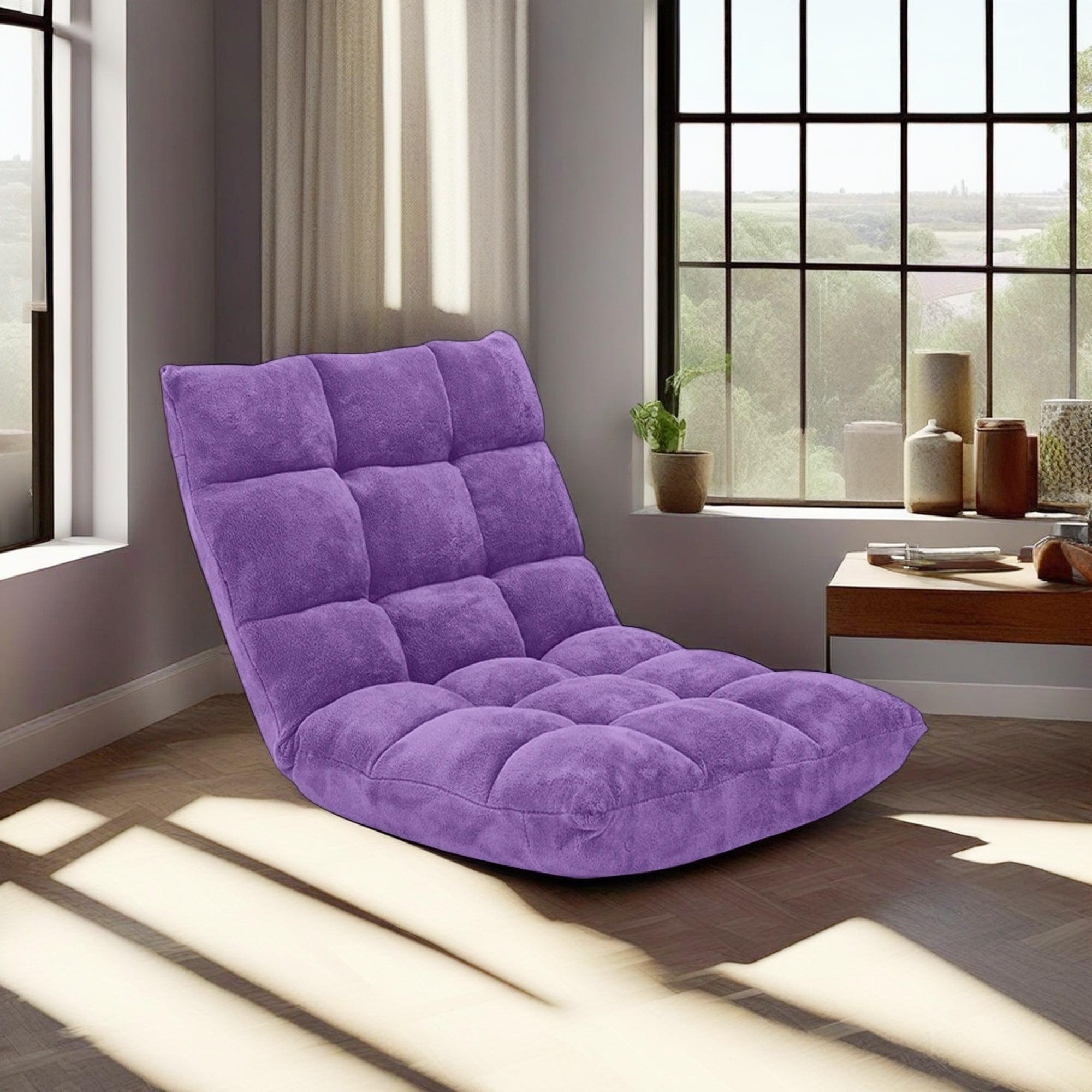 Finihen Adjustable 14-position Cushioned Floor Chair, Folding Lazy Sofa Chair for Living Room, Bedroom, for Gaming, Reading, Purple