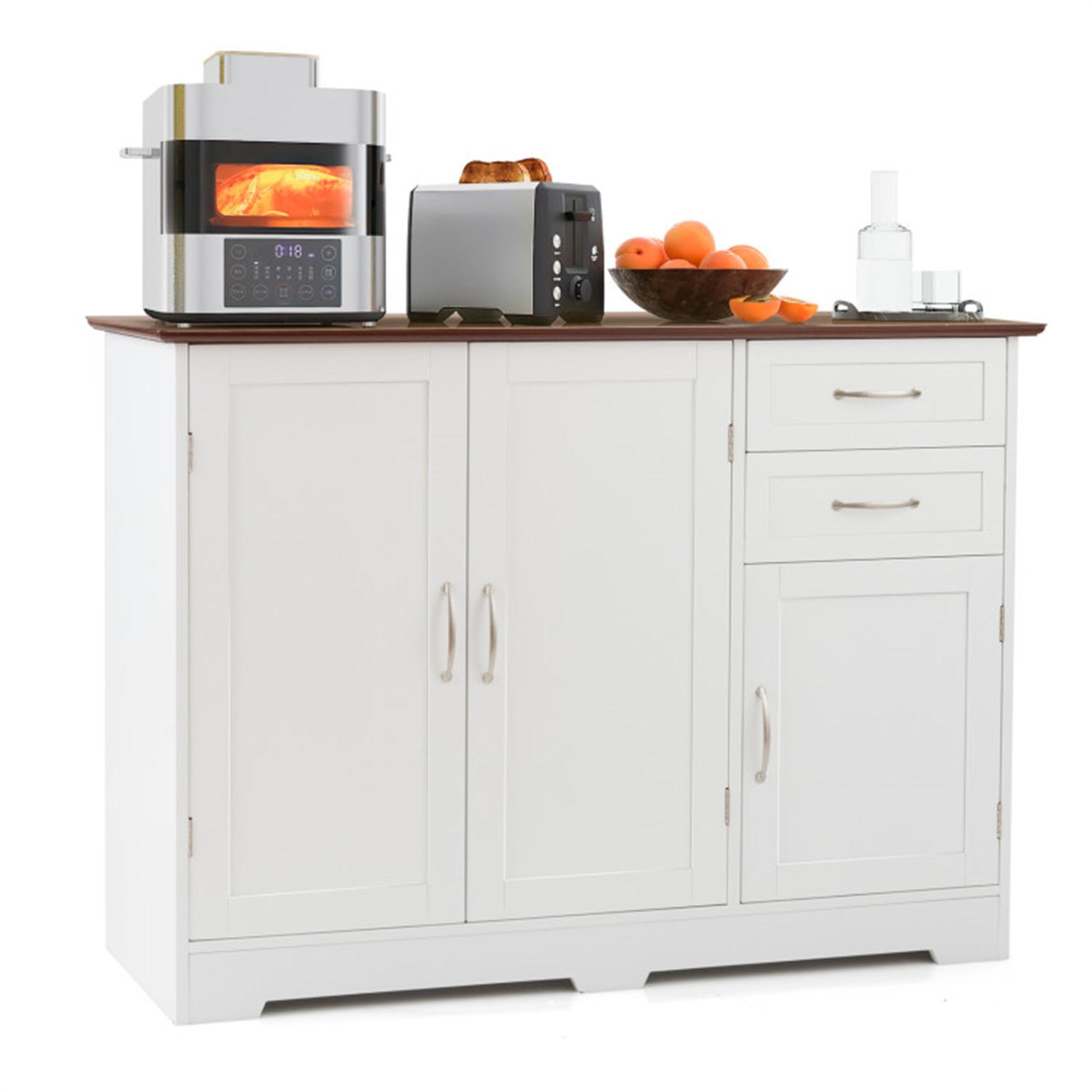 White and Vermilion MDF Kitchen Sideboard with Drawers and Cabinets