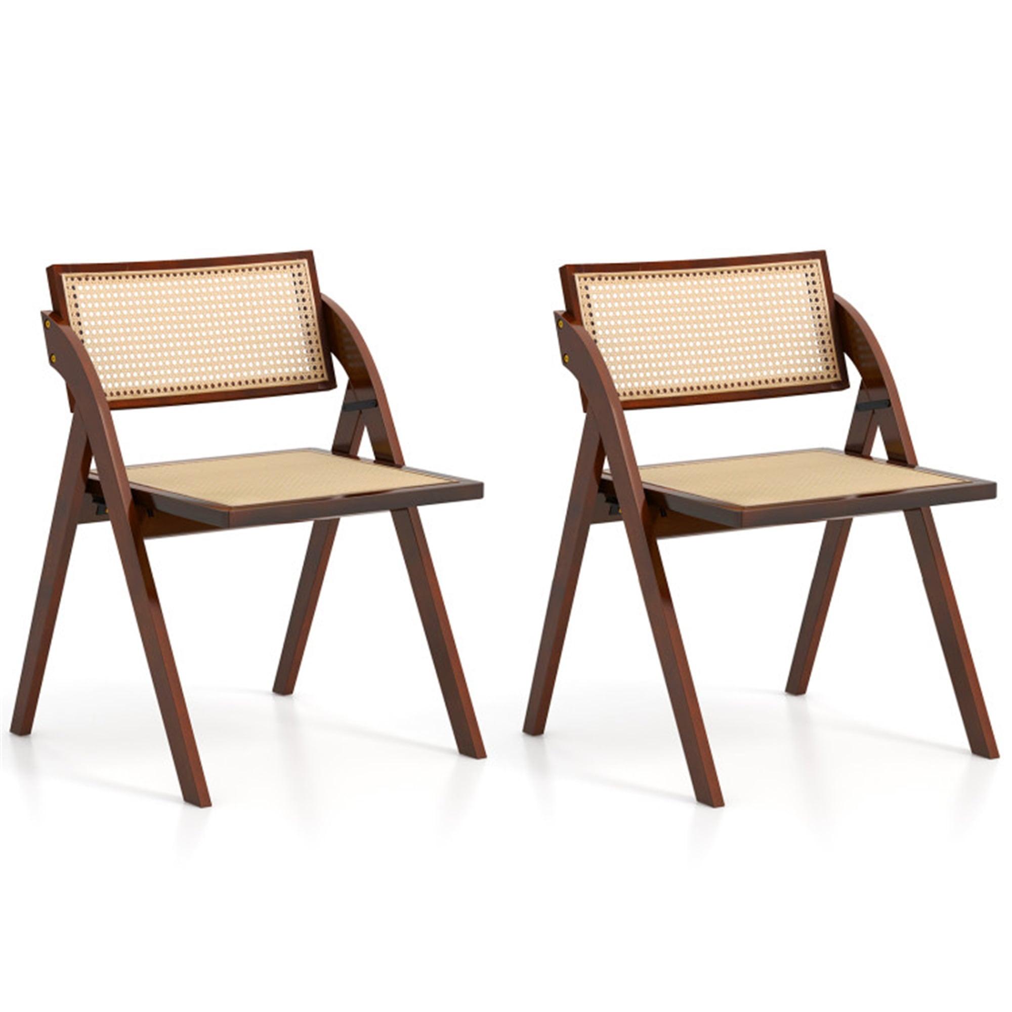 Bayou Breeze Bayou Breeze Foldable Dining Chairs Set Of 2 With Woven Rattan Backrest & Seat Rubber Wood Frame