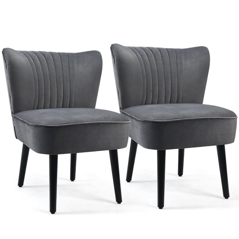 Parsons Gray Velvet Armless Accent Chair with Wood Legs