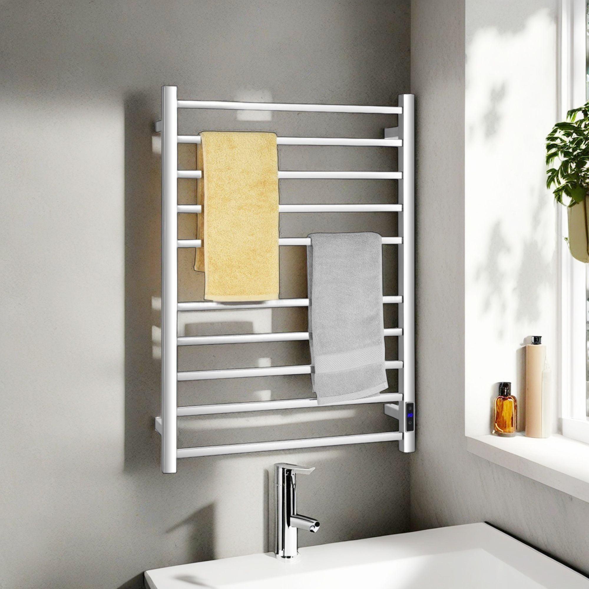 Finihen Wall Mounted Towel Rack, 10 Bar Towel Warmer Wall Mounted Electric Heated Towel Rack with Built-in Timer, for Bathroom, laundry Room, Silver