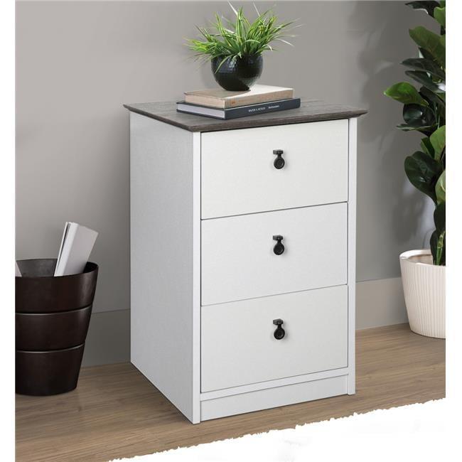 Saint Birch Finley 3-Drawer Cabinet, Gray Oak, White