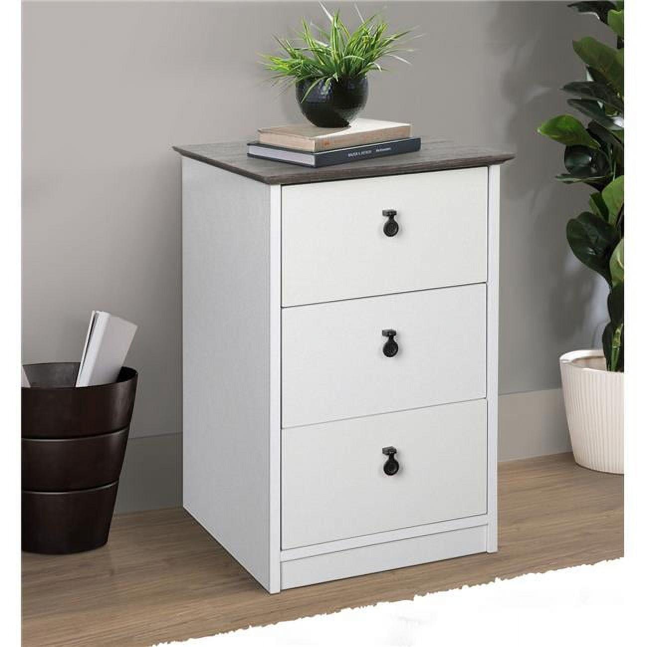 Modern Farmhouse Gray Oak & White 3-Drawer Storage Cabinet