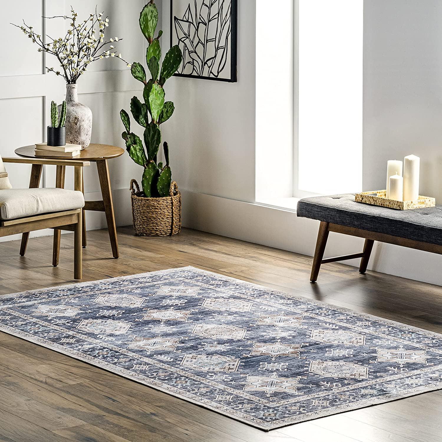 Navy Finley 3' x 5' Rectangular Synthetic Washable Rug