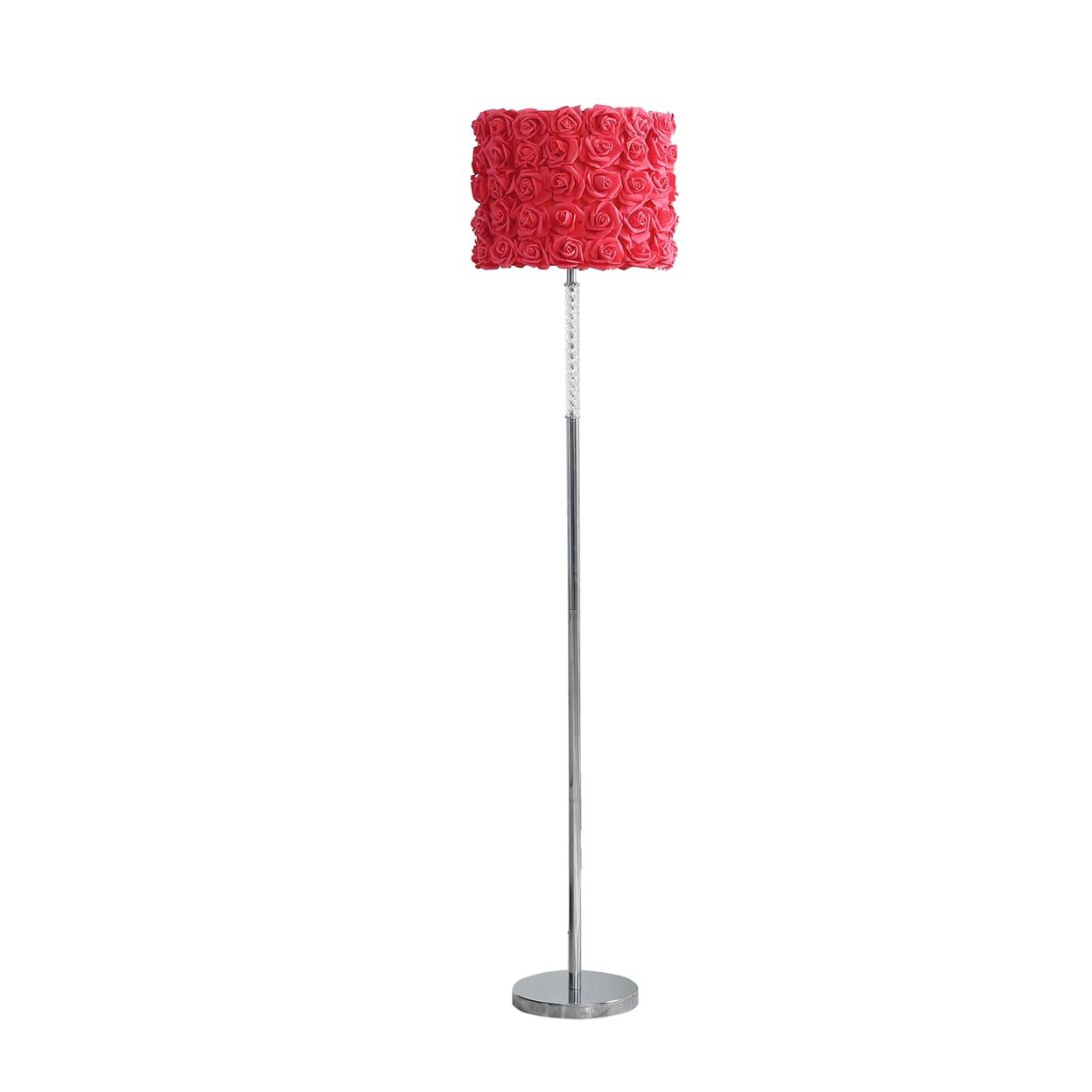 Finn 63 Inch Glamorous Floor Lamp, Rose Accent Shade, 100W, Pink, Silver- Saltoro Sherpi