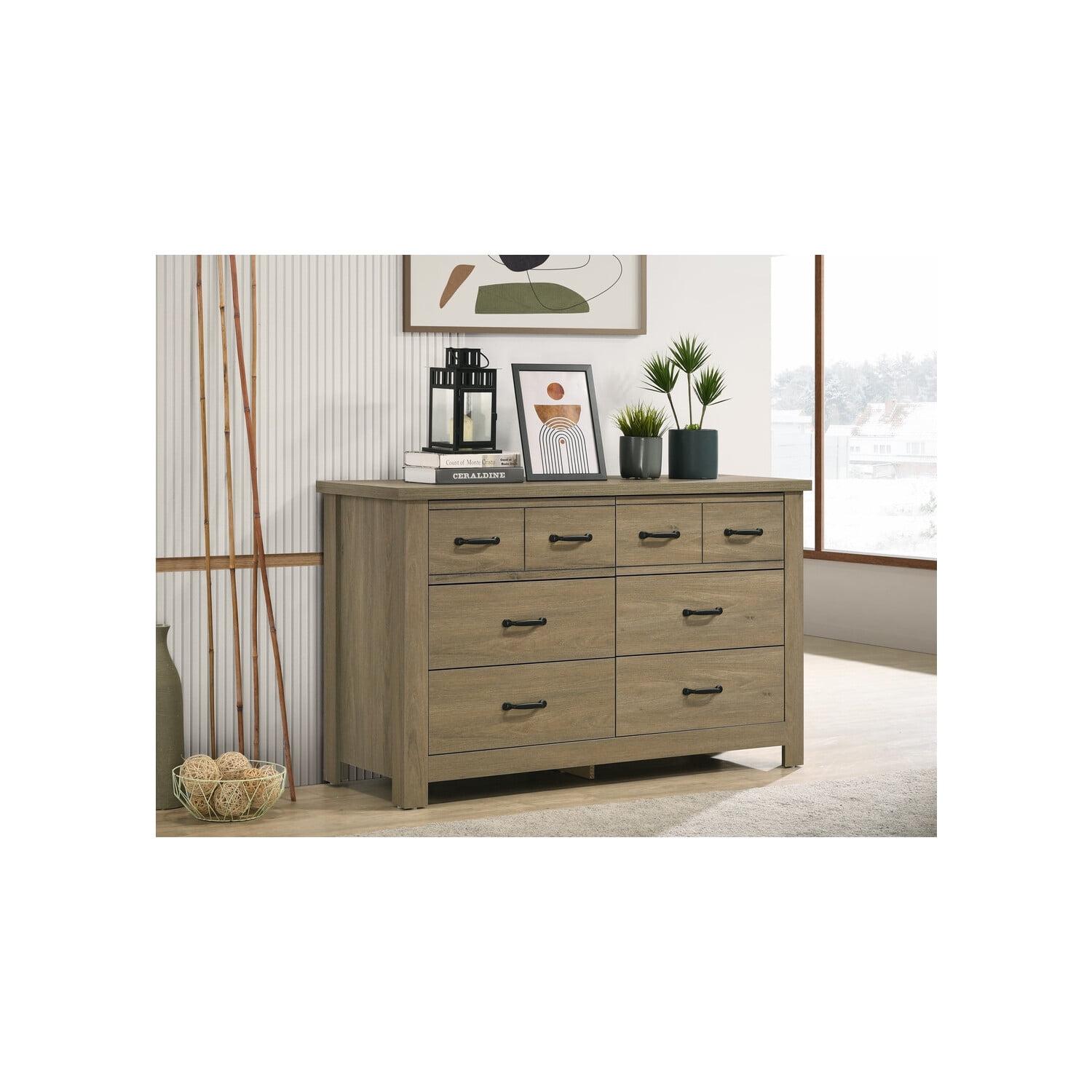 Finn Coffee Gray Oak Engineered Wood 6-Drawer Dresser with Black Handles