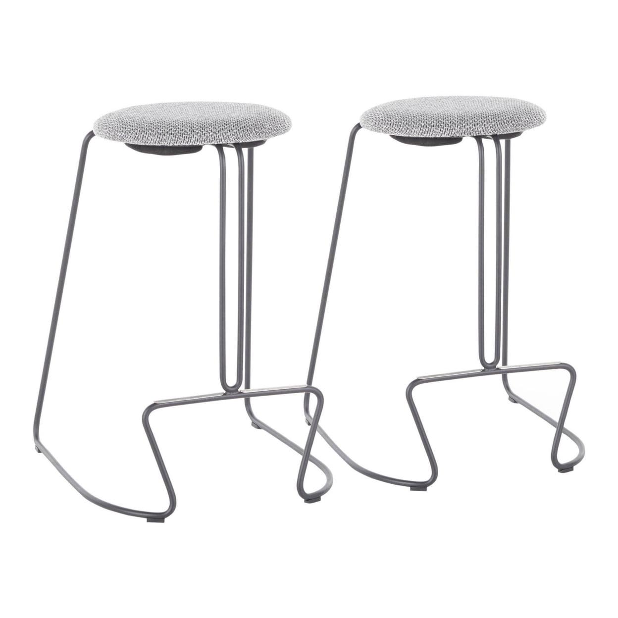 Finn Contemporary Counter Stool In Grey Steel And Charcoal Fabric - Set Of 2