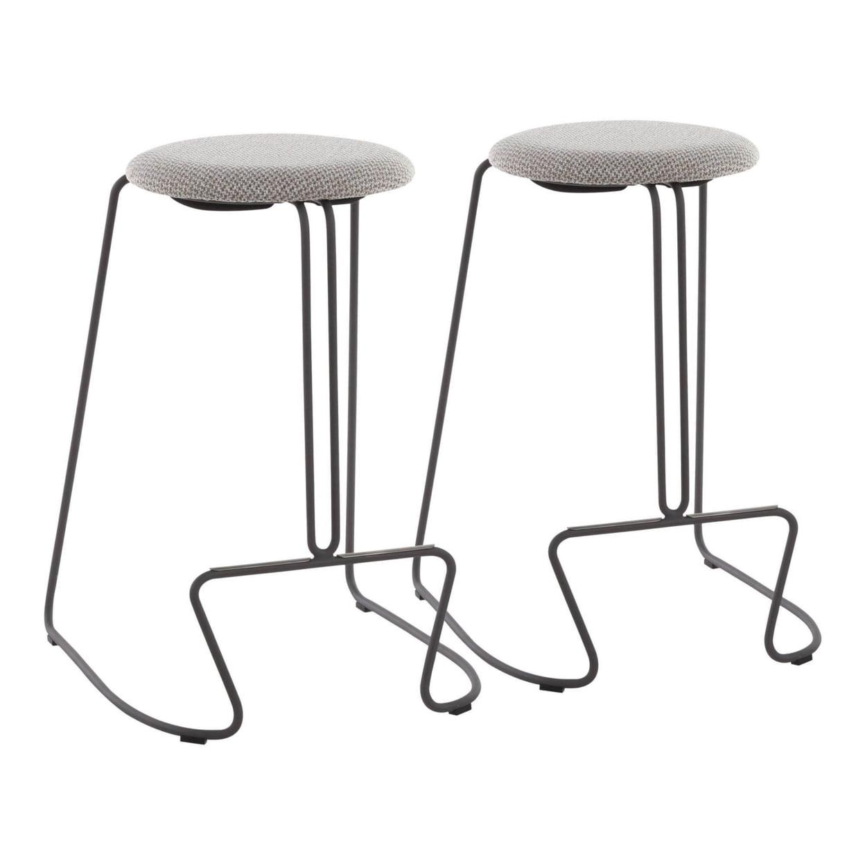 Finn Contemporary Counter Stool in Grey Steel and Light Grey Fabric by LumiSource - Set of 2