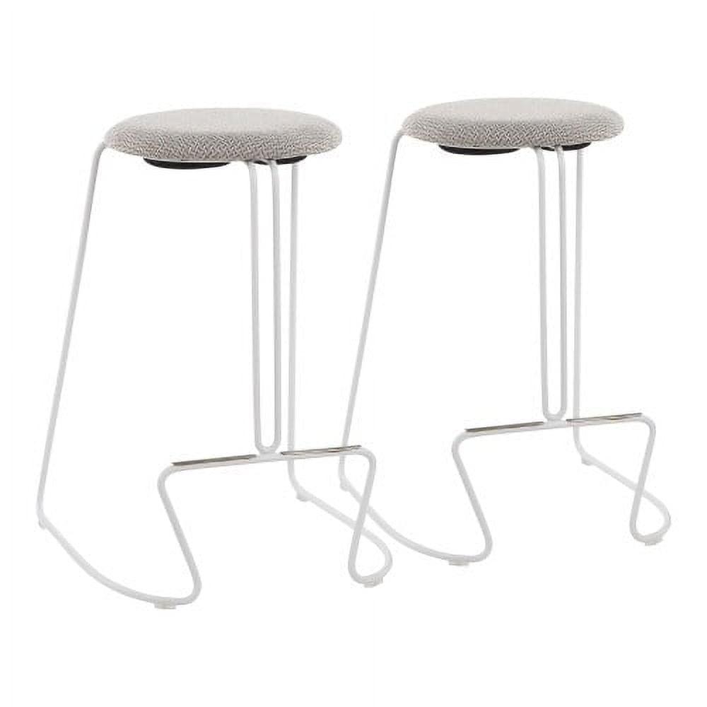 Finn White Steel and Light Grey Fabric Contemporary Counter Stools, Set of 2