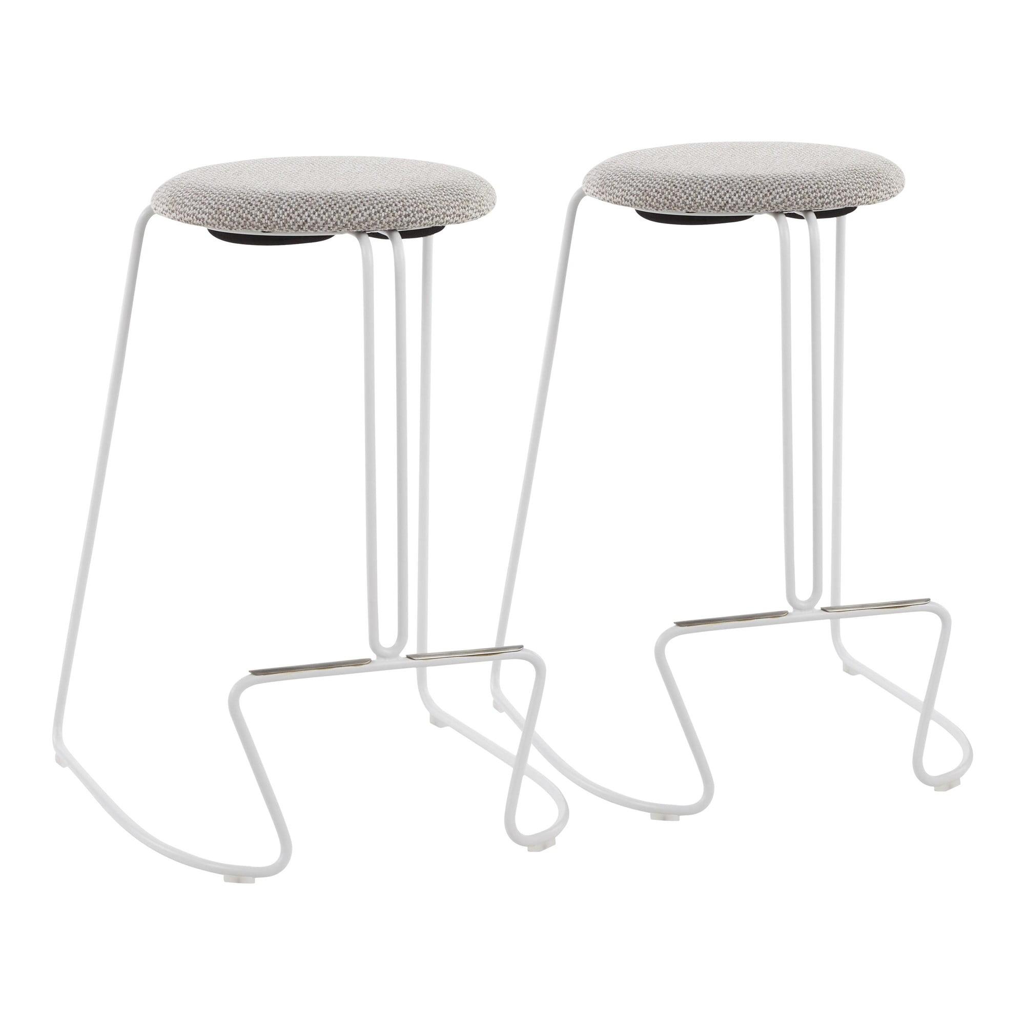 Finn Contemporary Counter Stool in White Steel and Light Grey Fabric by LumiSource - Set of 2