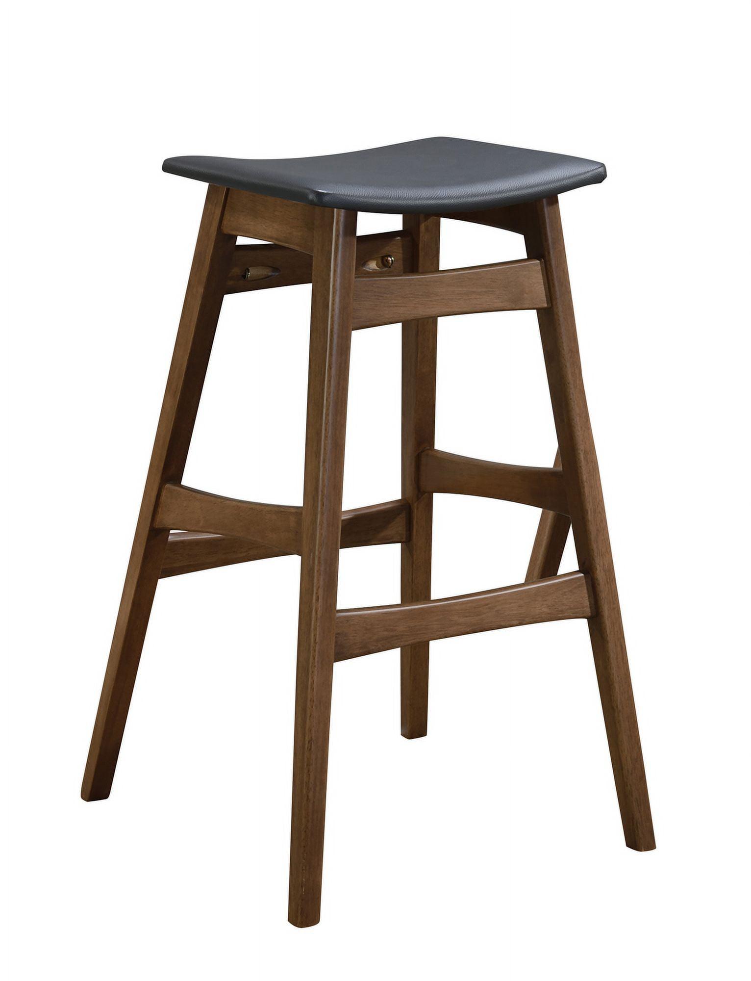 Transitional Gray Leatherette and Walnut Wood Bar Stool, 18"W