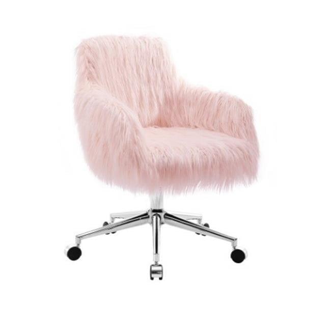 Linon Fiona Faux Fur Swivel Office Chair in Pink