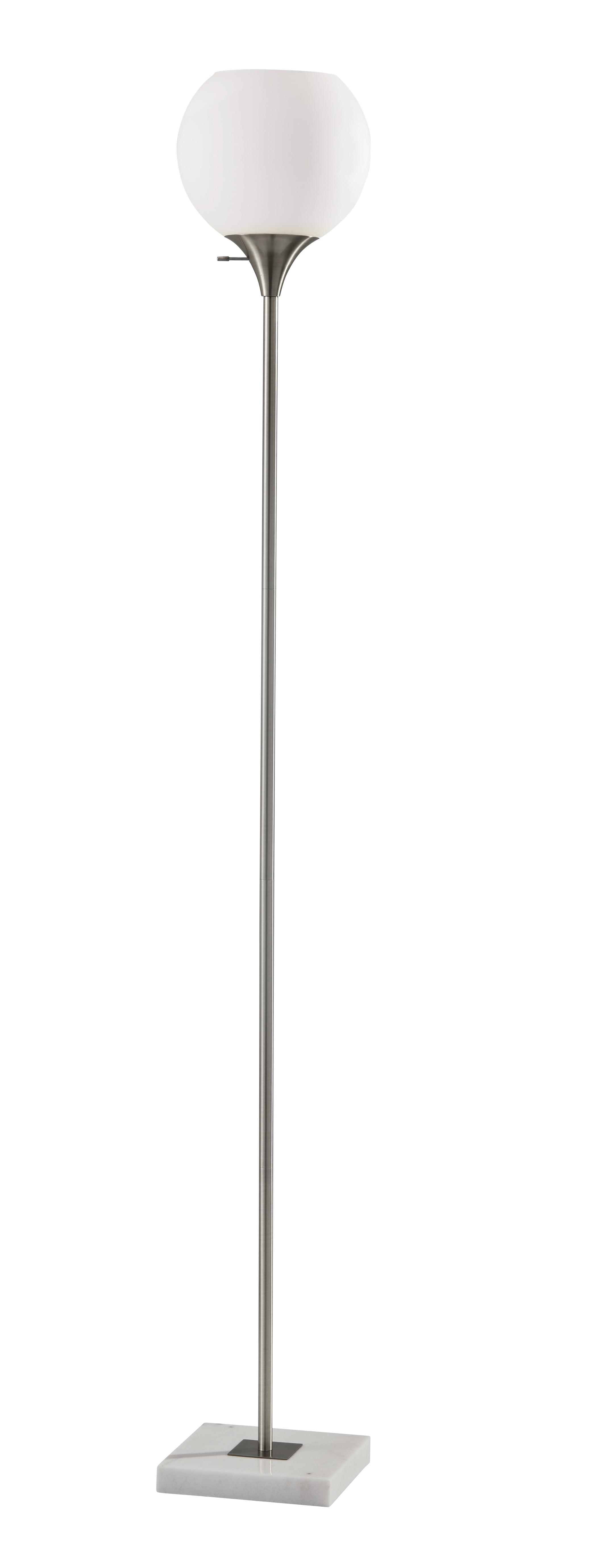 71" Brushed Steel and Marble Torchiere Floor Lamp