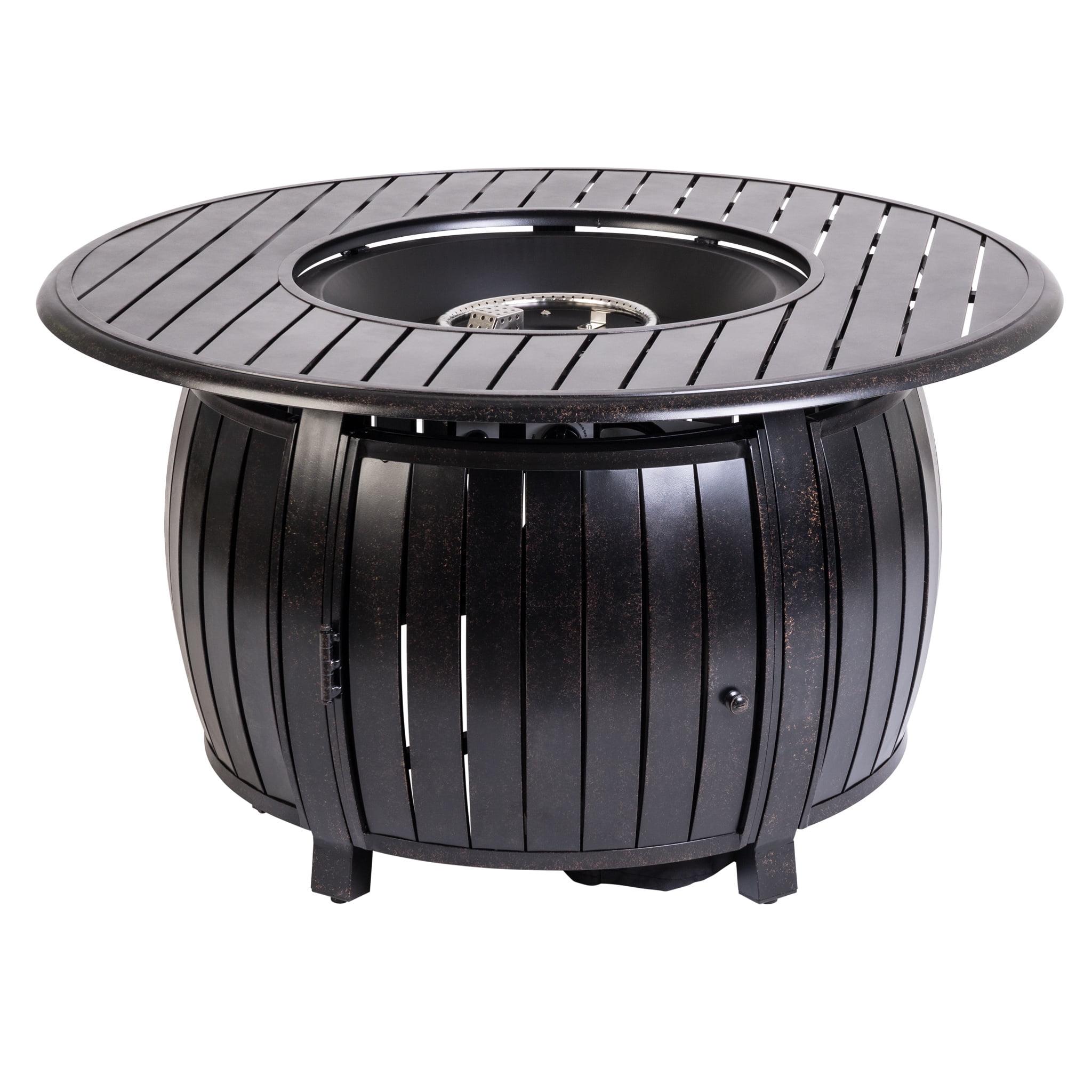 Round Bronze Aluminum Gas Fire Pit Table with Fire Bowl Lid