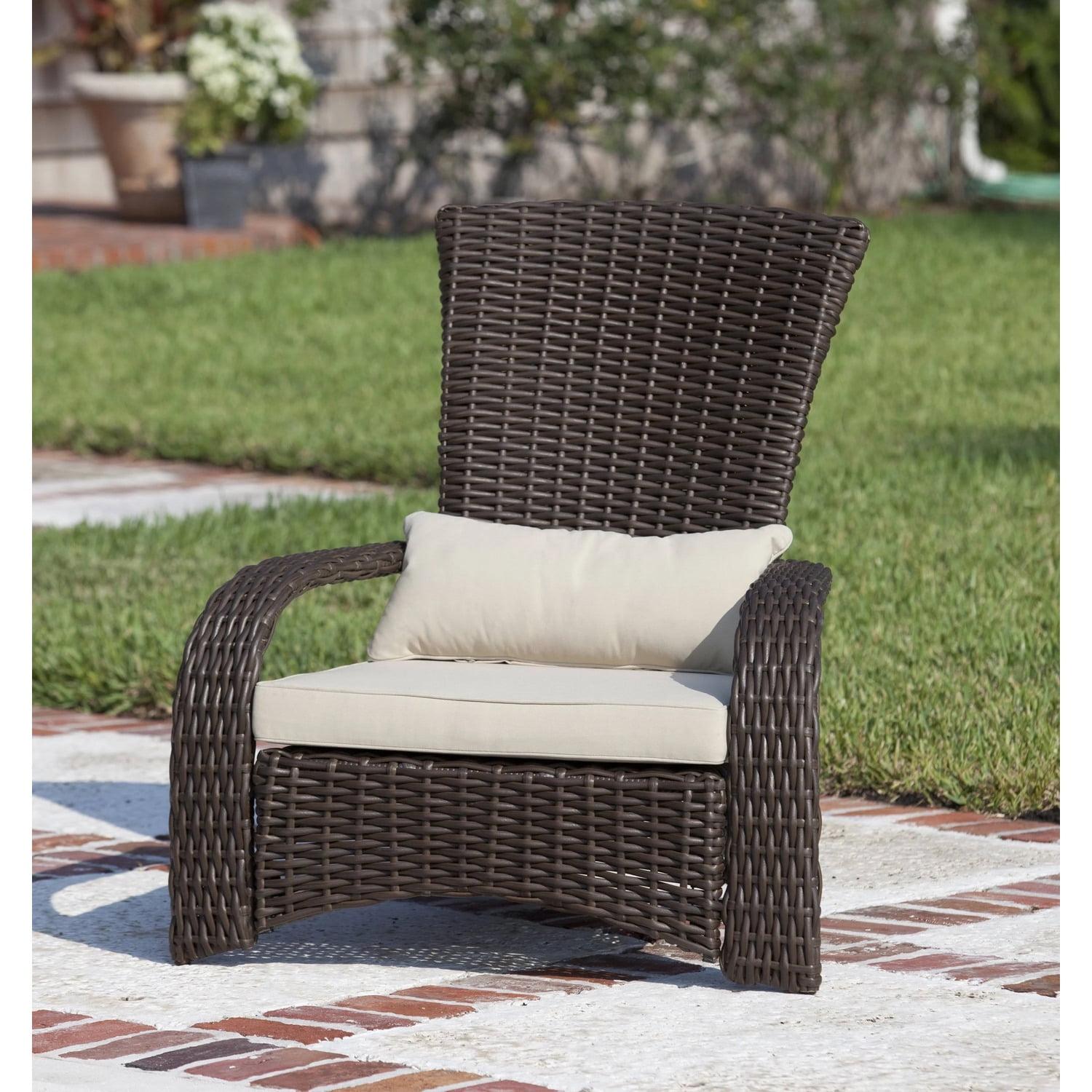 PatioSense Patio Sense Coconino Wicker Lounge Chair, Adirondack Style Includes 3" Thick Beige Cushion & Lumbar Pillow