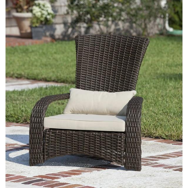 PatioSense Patio Sense Coconino Wicker Lounge Chair, Adirondack Style Includes 3" Thick Beige Cushion & Lumbar Pillow