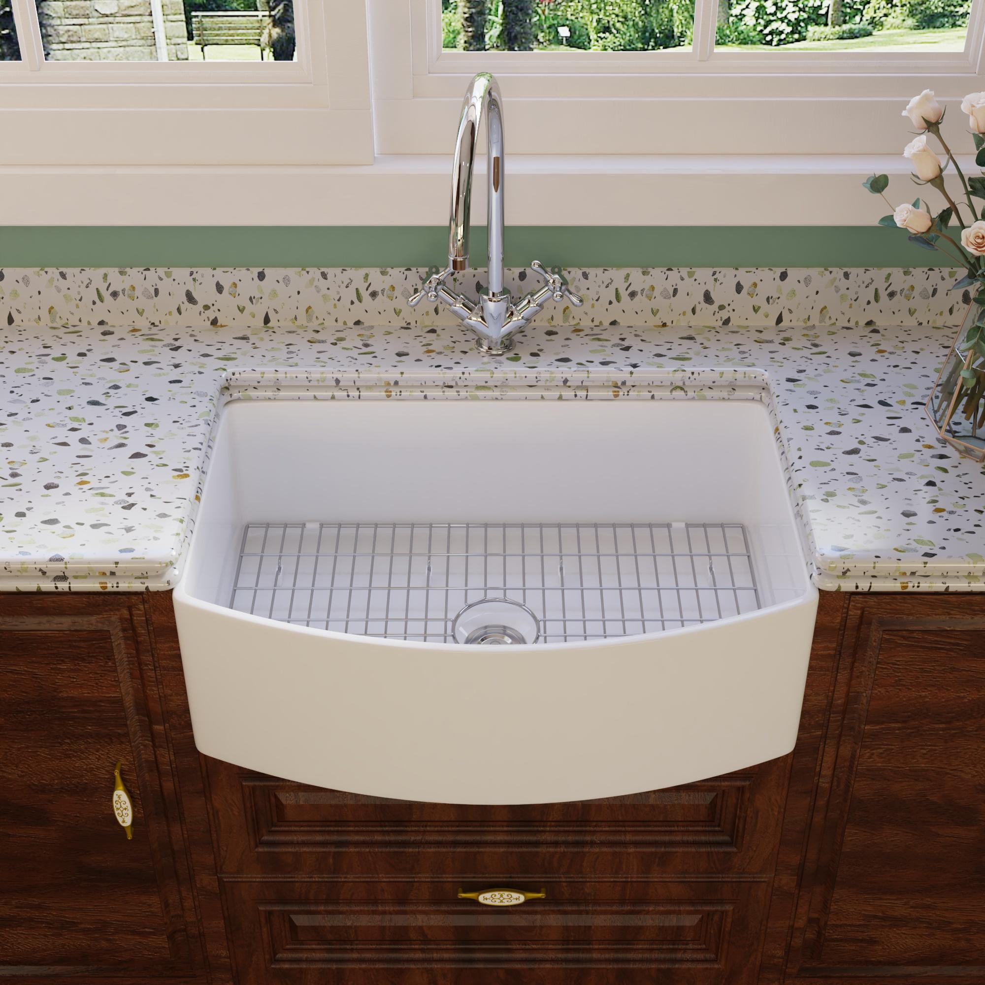 White Fireclay Single Basin Farmhouse Kitchen Sink