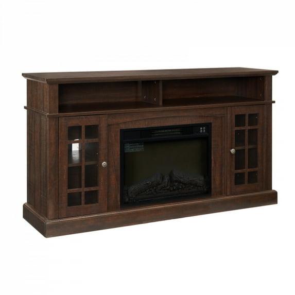 August Grove® Classic TV Media Stand Modern Entertainment Console with 23" Fireplace Insert for TV Up to 65" with Open and Closed Storage Space, 58.25"W 15.75"D 32"H