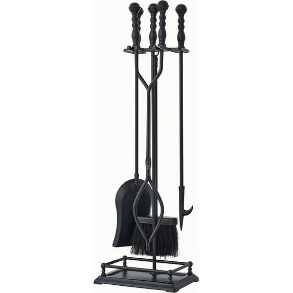 Barton 5pcs Rustic Fireplace Tools Set Hearth Iron Poker Wood Stove Log Tongs Holder Brush Set