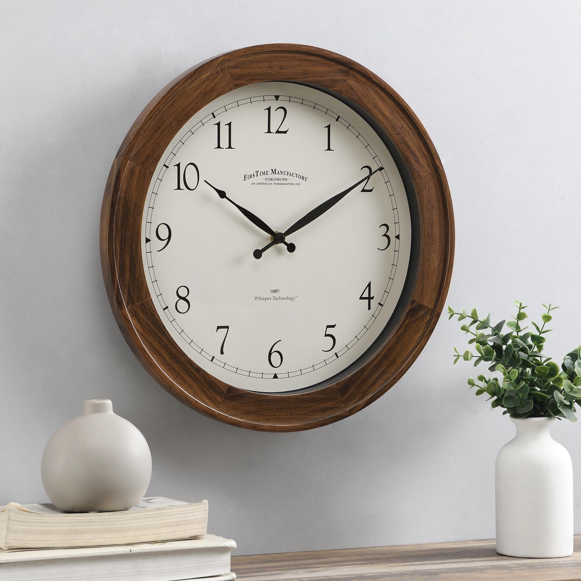 Walnut Round Whisper Technology Wall Clock, 16-inch