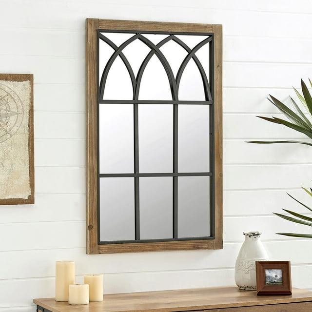 August Grove® Arched Window Wall Mount Mirror, 37.5"h X 24"w, Brown