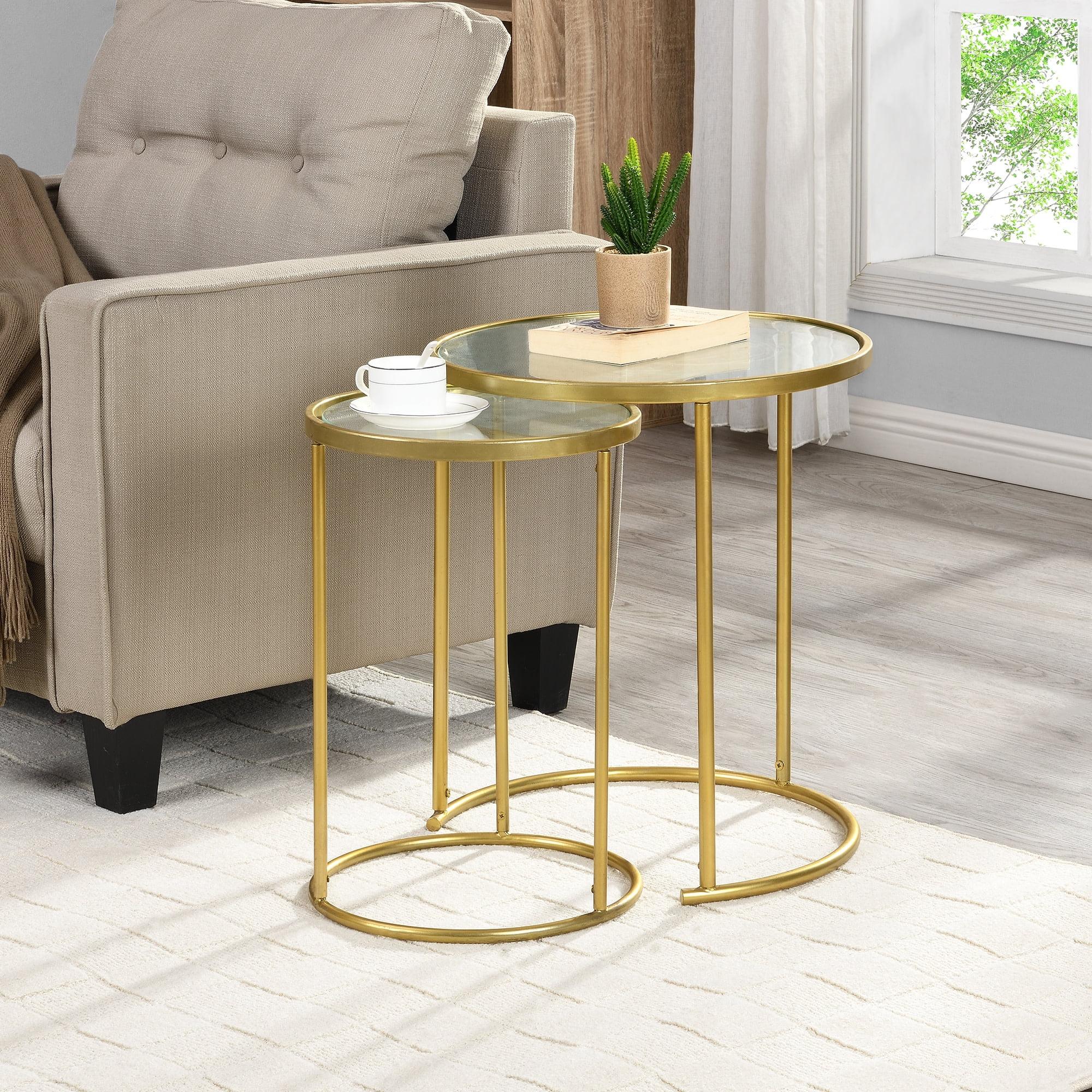 Gold and Glass Round Nesting End Tables Set