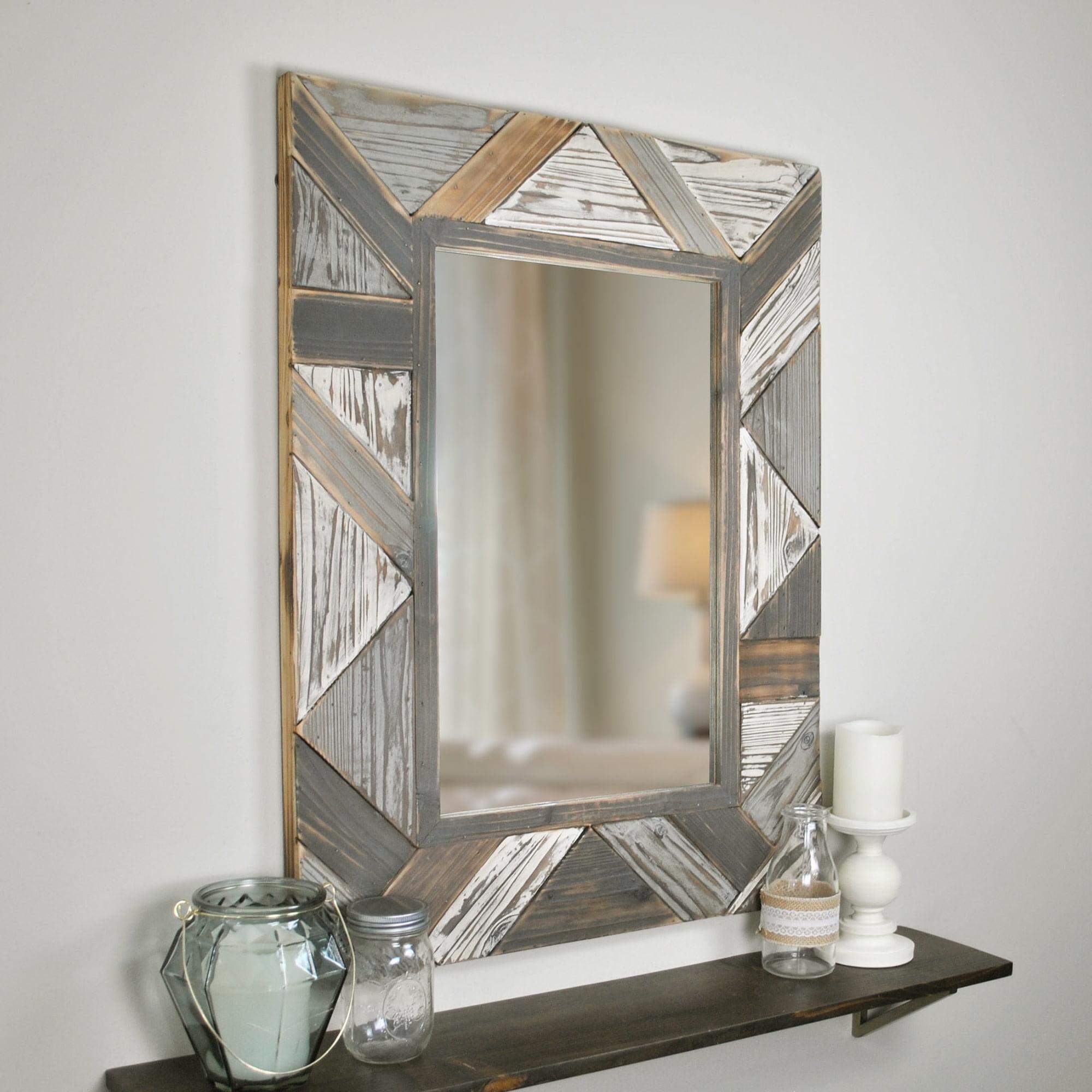 Rustic Farmhouse 31.5'' Multicolor Solid Wood Rectangular Mirror