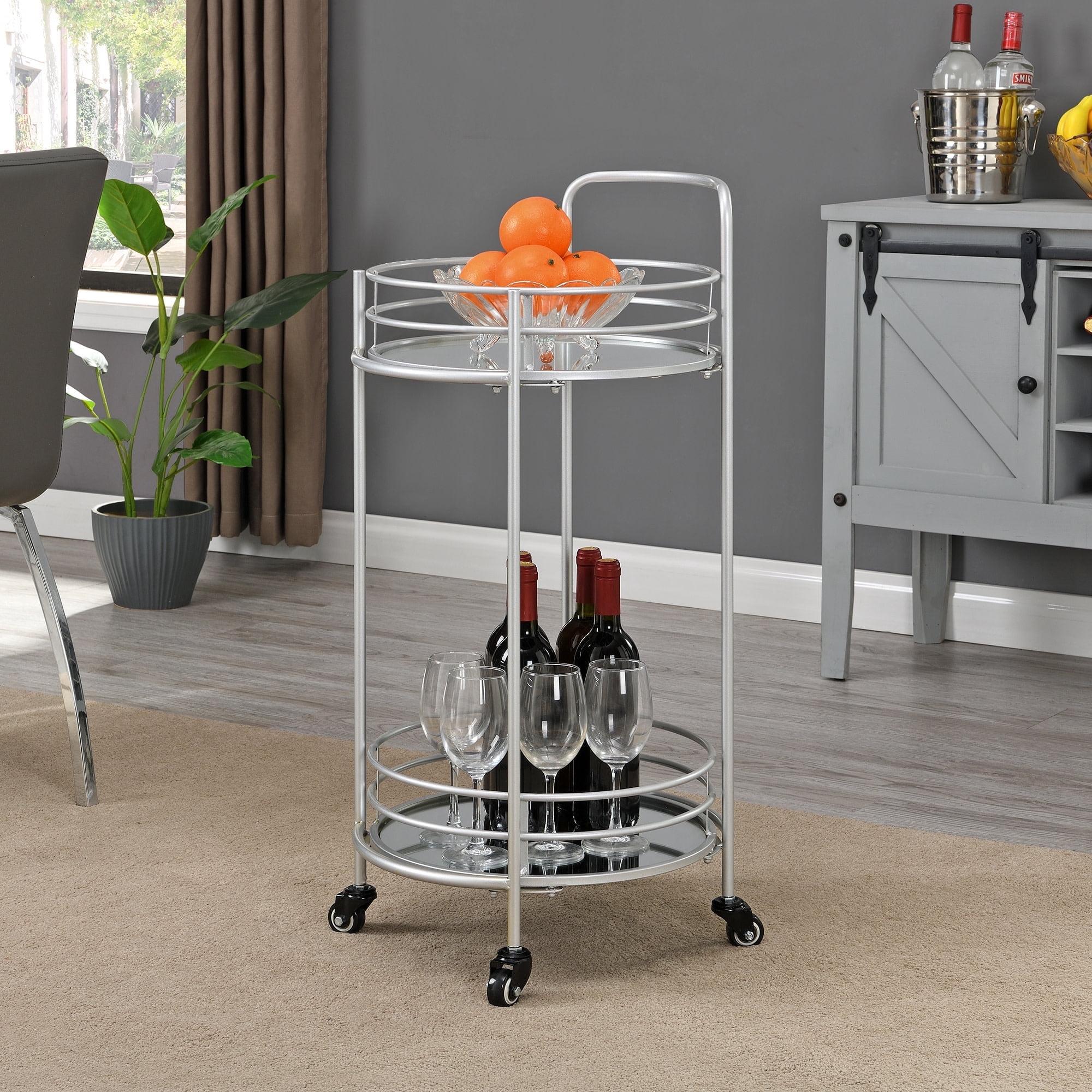 Silver Joliet 33.5" Glam Round Bar Cart with Mirrored Shelves