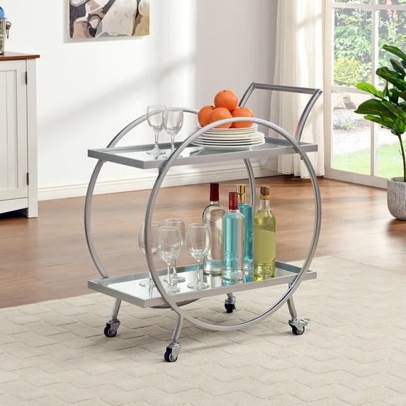 FirsTime & Co. Silver Odessa Mirrored Bar Cart, Glam, Metal, 27.5 x 14 x 33 in