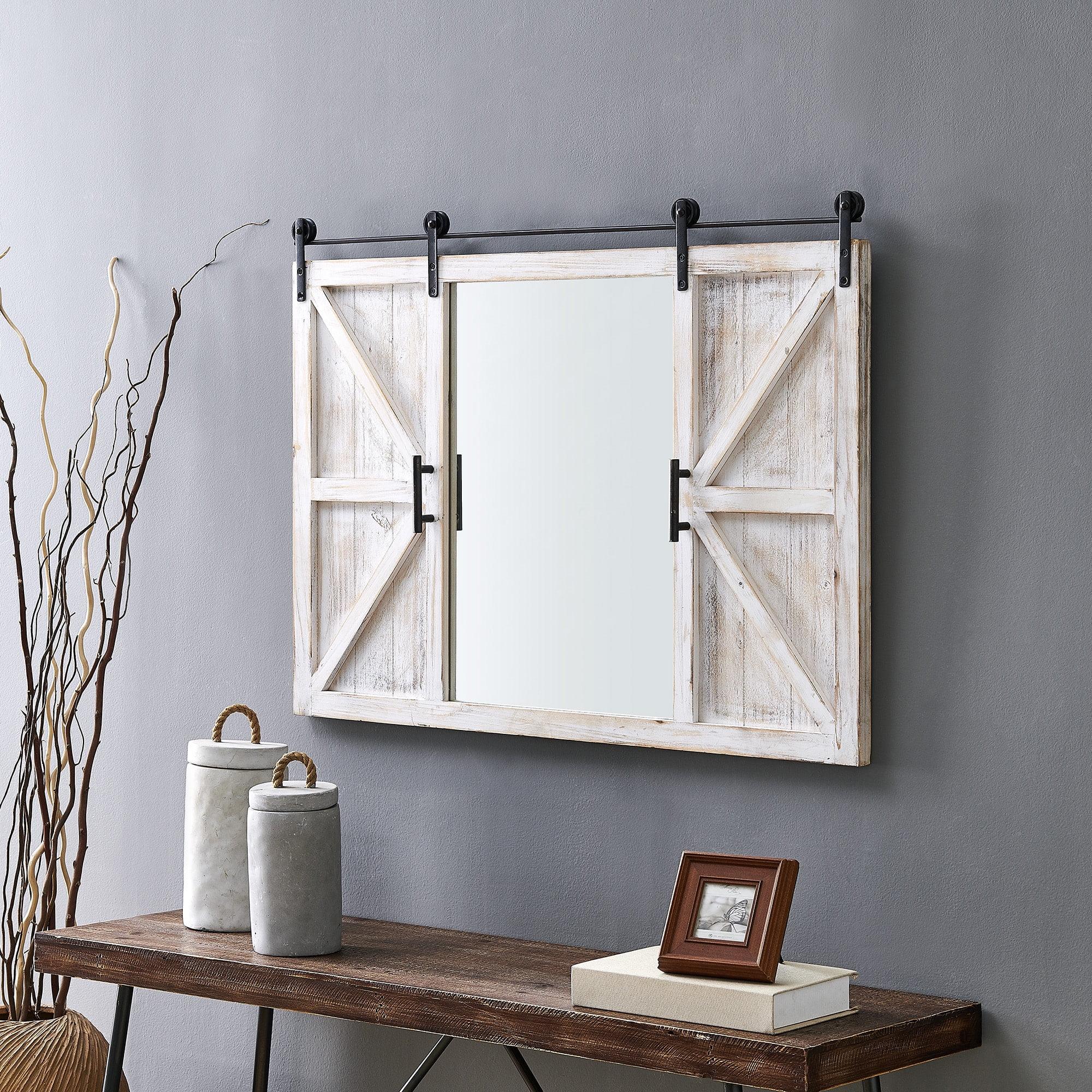 Whitewashed Wood Barn Door Full Length Mirror