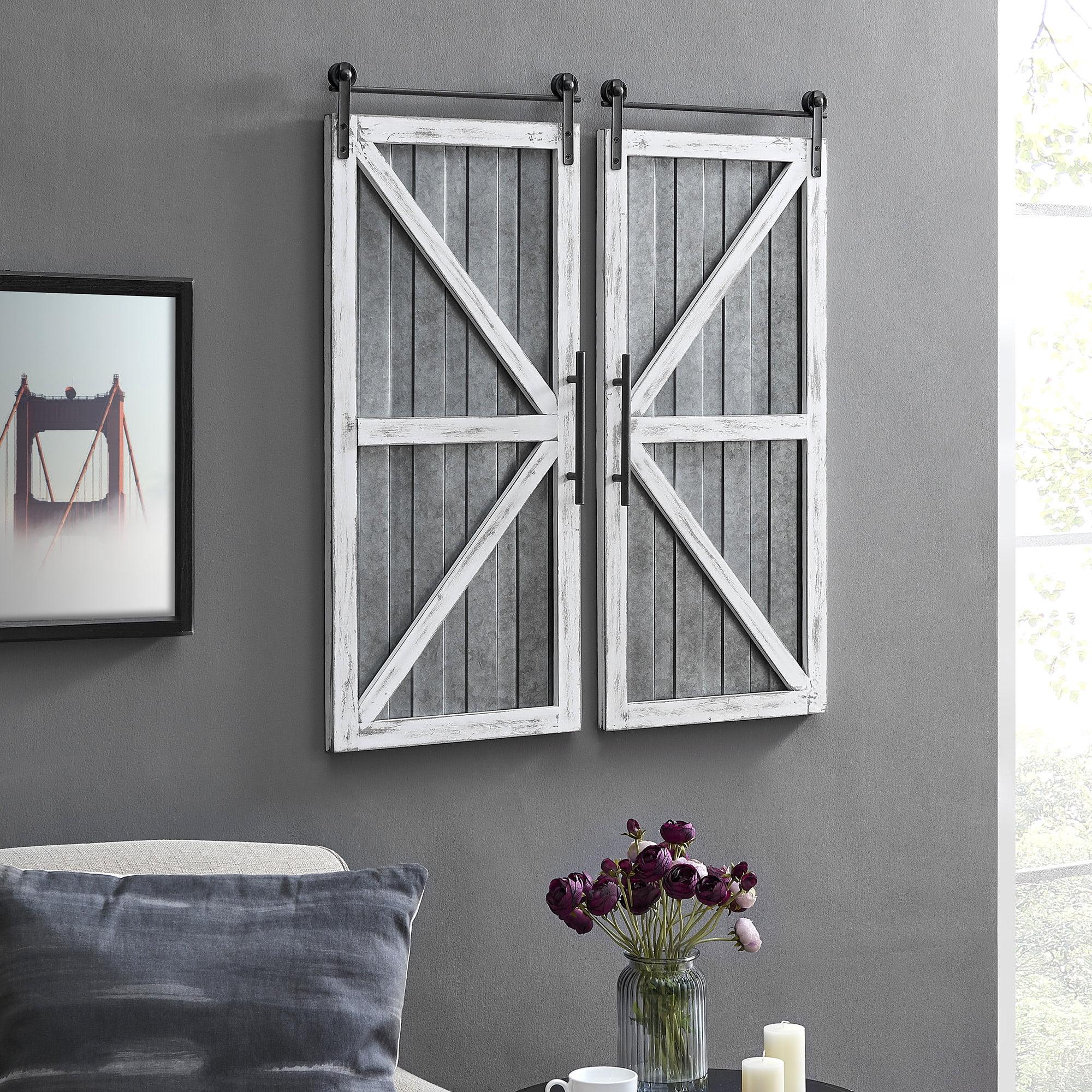 White and Silver Rustic Barn Door Wall Plaque Set