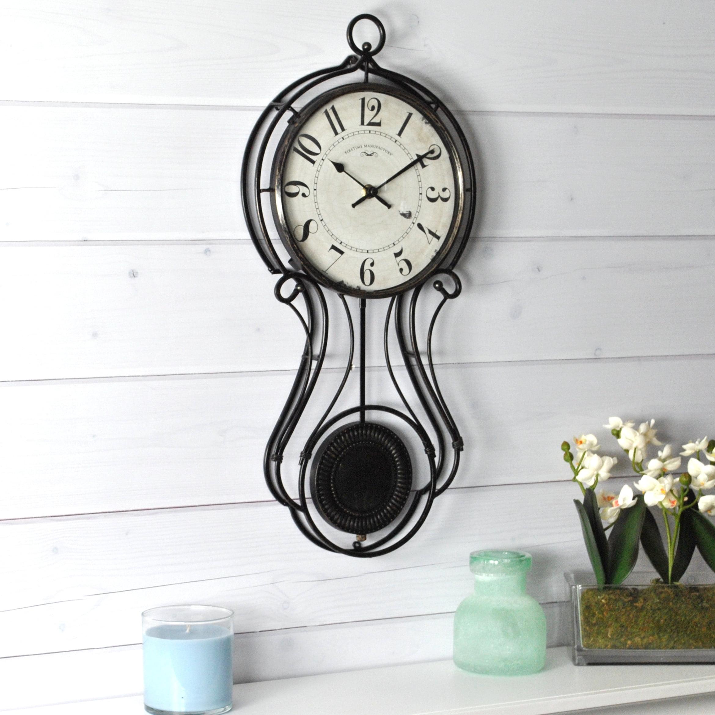 Harwick Black Wrought Iron Pendulum Wall Clock