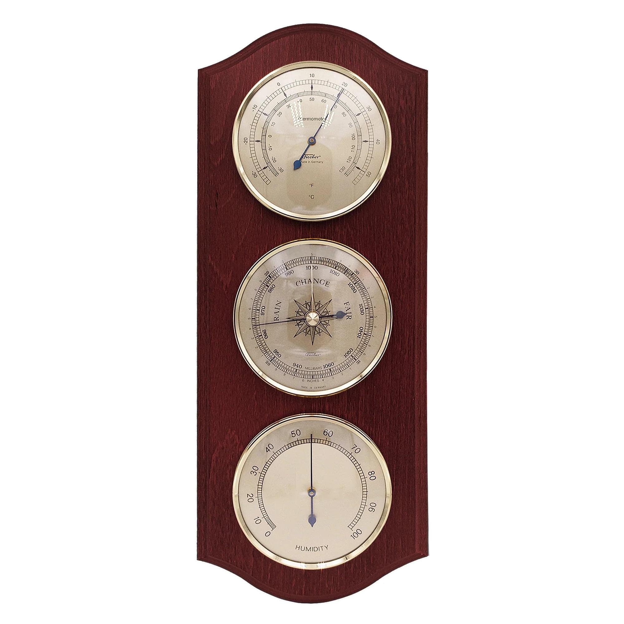 Mahogany Indoor Weather Station with Thermometer, Barometer, and Hygrometer