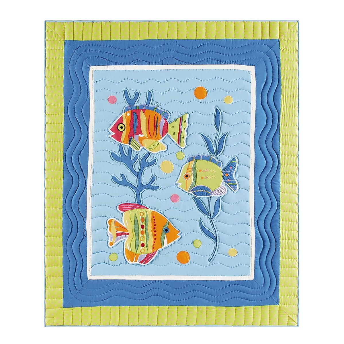 Fish Outta Water Blue Cotton Quilted Throw Blanket