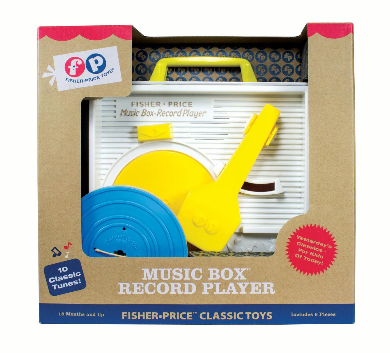 Schylling Fisher Price Classic Toys - Retro Music Box Record Player, Ages 18 Months and Up, Blue/Yellow/White