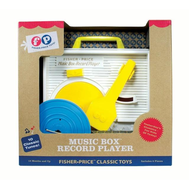 Schylling Fisher Price Classic Toys - Retro Music Box Record Player, Ages 18 Months and Up, Blue/Yellow/White
