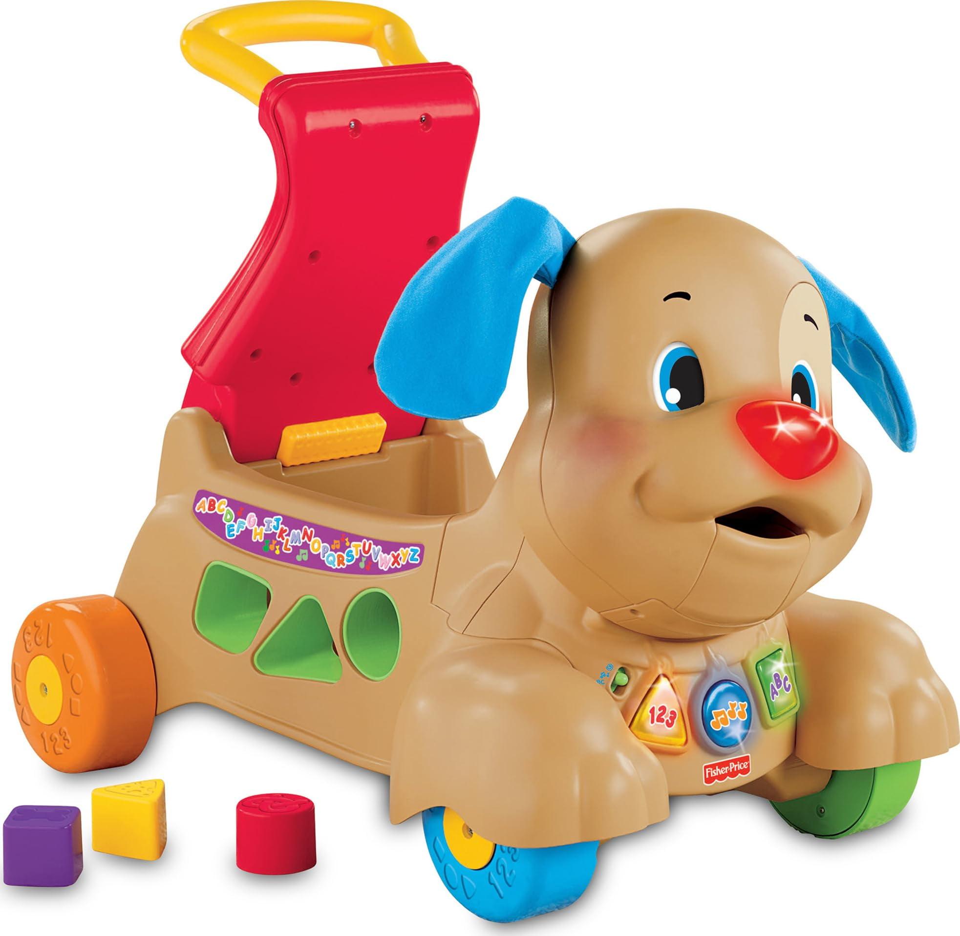 Fisher-Price Laugh & Learn Musical Baby Walker, Stride-To-Ride Puppy, Ride-On Toy With Lights Songs & Blocks For Infant To Toddler