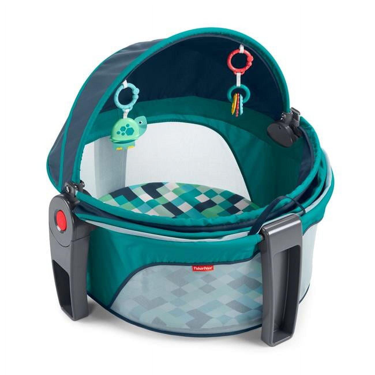 Aqua Pixels Portable Round Baby Playpen with Canopy