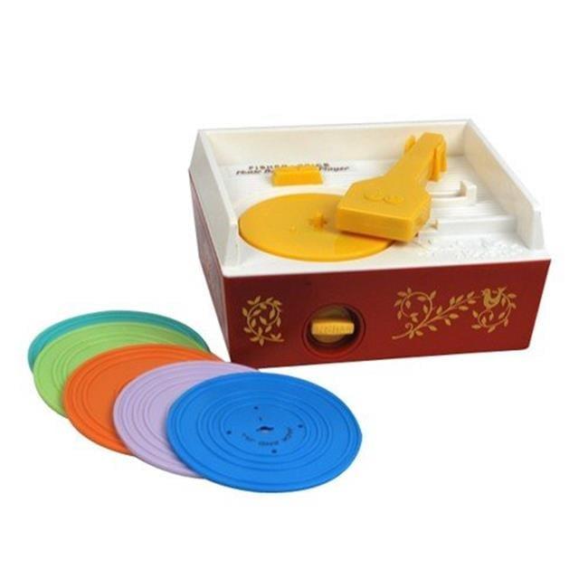 Schylling Fisher Price Classic Toys - Retro Music Box Record Player, Ages 18 Months and Up, Blue/Yellow/White