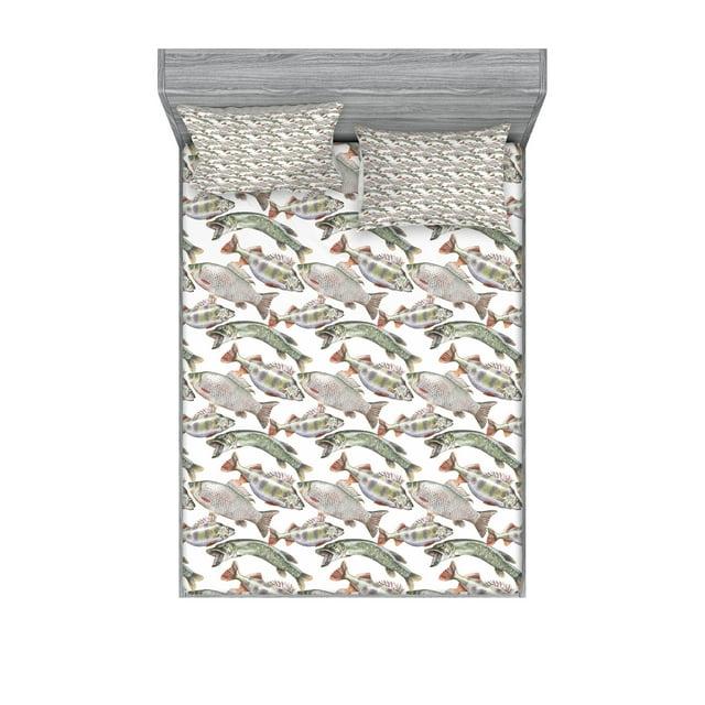 Ambesonne Ambesonne Fishes Fitted Sheet & Pillow Sham ,Multicolor