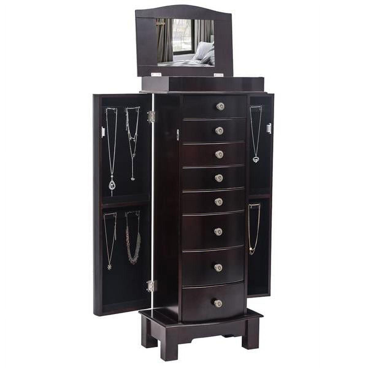 Veryke Jewelry Armoire with Mirror / 8 Drawers / 16 Necklace Hooks / 2 Side Swing Doors - Brown