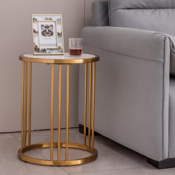 Miekor Slate/sintered stone round side/end table with golden stainless steel frame G2889