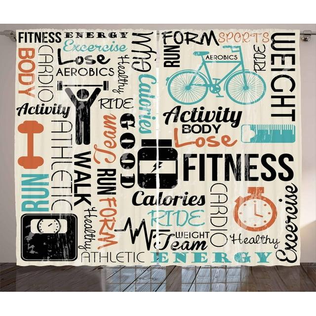 Ambesonne Fitness Curtains 2 Panel Set, Active Life and Sports Gym, 108" x 84", Multicolor