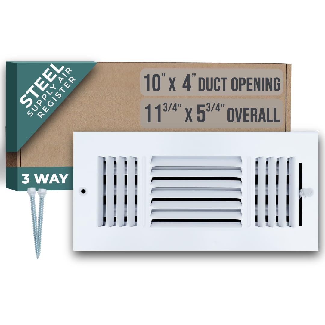 White Steel 3-Way Air Supply Diffuser for 10x4 Duct Opening