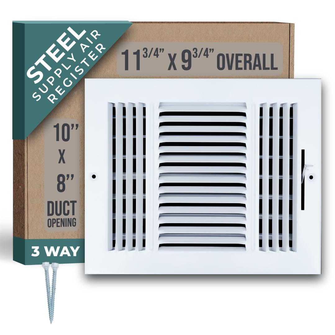 White Steel 10x8 3-Way Air Supply Grille with Screws