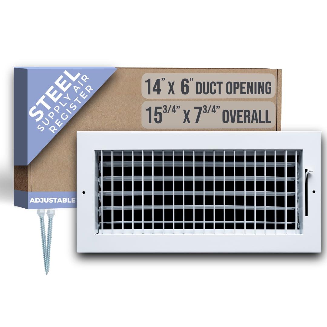 White Steel Adjustable Air Supply Grille for 14x6 Duct Opening