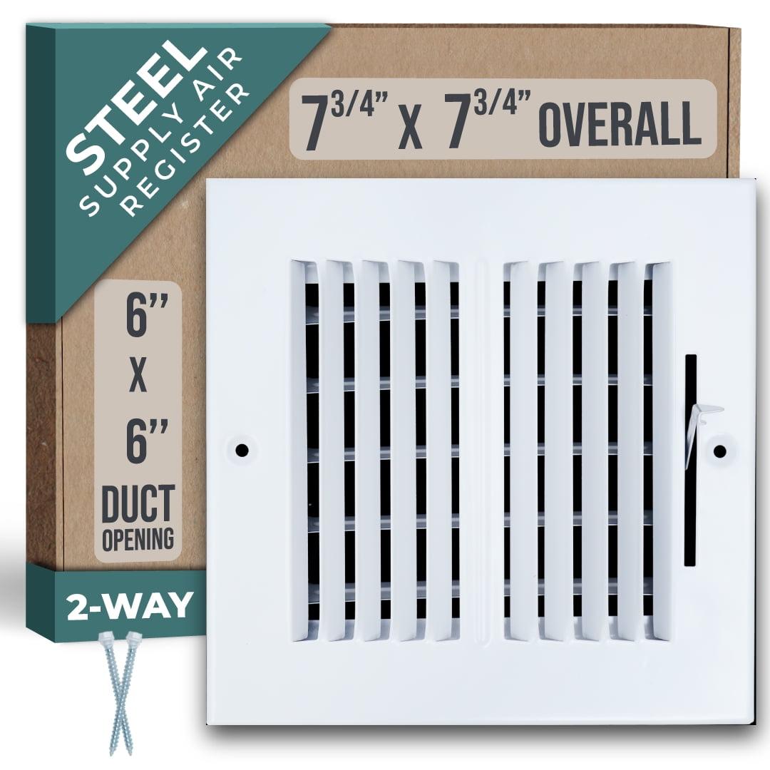 White 6x6 Steel 2-Way Air Supply Grille for Sidewall and Ceiling