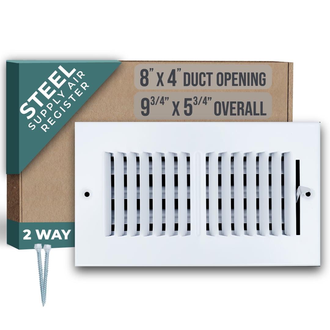 White Steel 8x4 Duct Opening 2-Way Air Supply Register