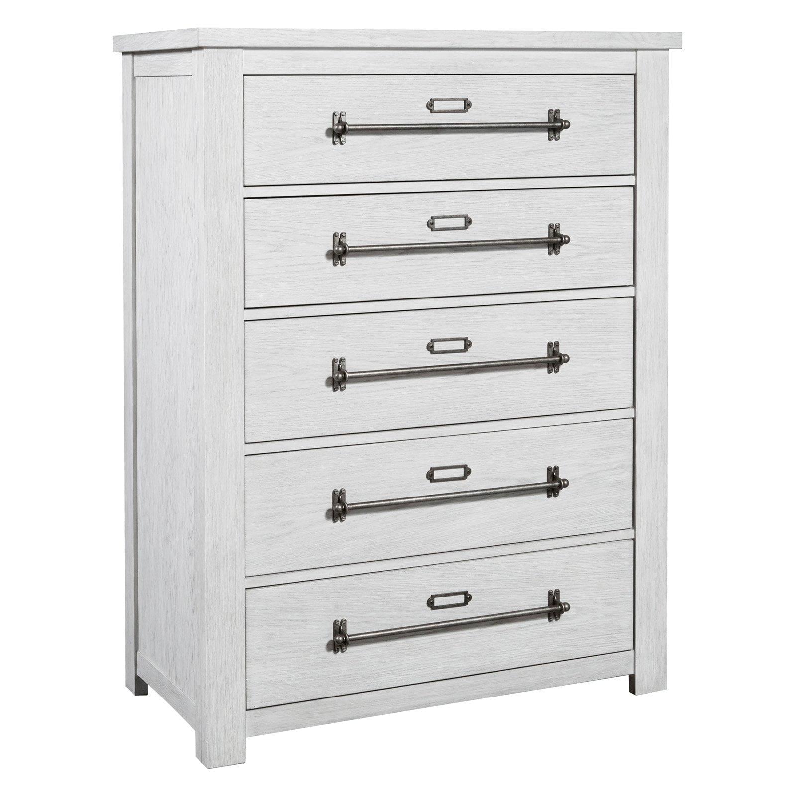 Modern Industrial White Oak 5-Drawer Chest with Pewter Hardware