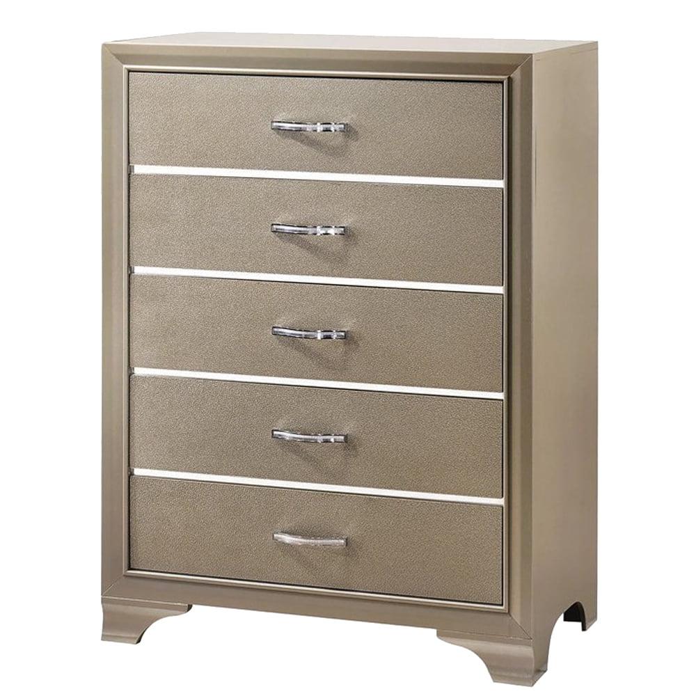 Champagne Gold Five Drawer Chest with Chrome Pulls